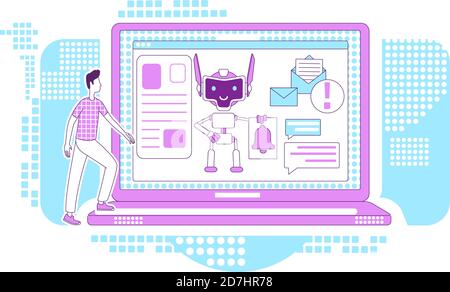 Notification bot thin line concept vector illustration Stock Vector