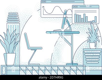 Business analytics empty office outline vector illustration Stock Vector