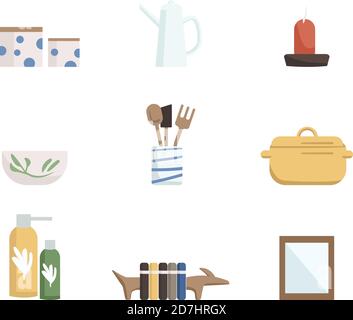 Home accessories flat color vector objects set Stock Vector