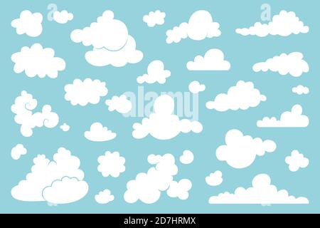 Set of white clouds on a blue background. Vecton illustrations Stock Vector