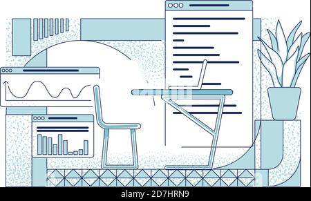 Financial analyst workplace outline vector illustration Stock Vector