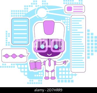 Learning assistant, informational bot thin line concept vector illustration Stock Vector