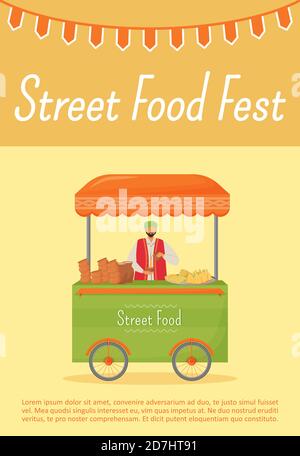 Street food fest poster flat vector template Stock Vector