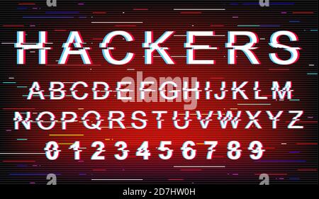 Hackers glitch font template Stock Vector