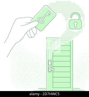 Electronic door key thin line concept vector illustration Stock Vector