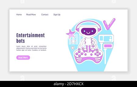 Entertainment bots landing page flat silhouette vector template Stock Vector