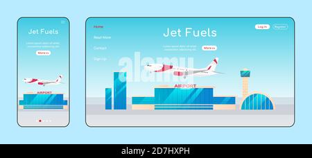 Jet fuels adaptive landing page flat color vector template Stock Vector