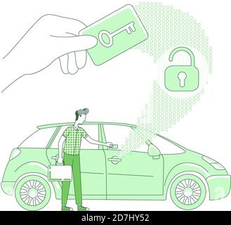 Keycard scan thin line concept vector illustration Stock Vector