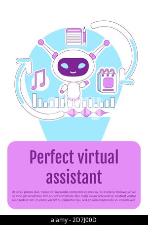 Assistant bot poster flat silhouette vector template Stock Vector