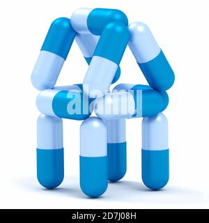 House from capsule pills isolated on white. Medicine concept. 3d rendering Stock Photo