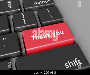 Thanks concept. Word Thank you on button of computer keyboard. 3d rendering Stock Photo