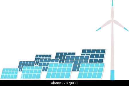 Solar panels and wind turbine flat color vector objects set Stock Vector