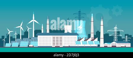 Eco friendly power plant flat color vector illustration Stock Vector