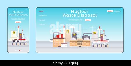 Nuclear waste disposal adaptive landing page flat color vector template Stock Vector
