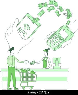 Mobile e-payments thin line concept vector illustration Stock Vector