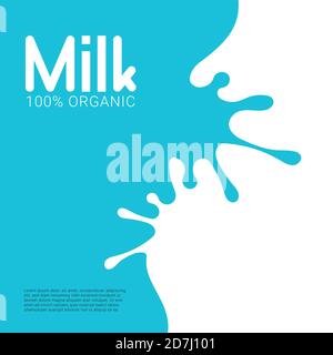 Milk minimal poster. Modern background with organic splash. Milk and dairy banner. Template with splashes and bolts Stock Vector