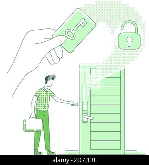 Keycard lock smart technology thin line concept vector illustration Stock Vector