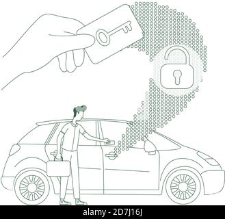 Keycard work, keyless lock opening thin line concept vector illustration Stock Vector