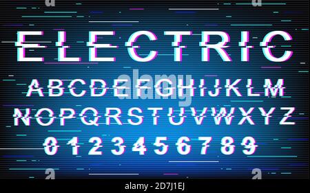 Electric glitch font template Stock Vector