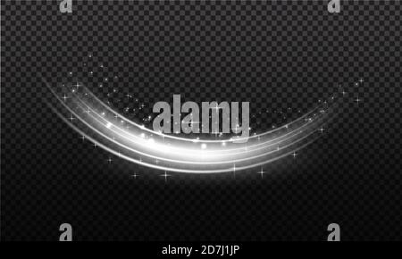 Snow powder. White wind of snow and light trail, design elements for christmas, new year holidays on dark background. White waved trail and powder. Vector illustration Stock Vector