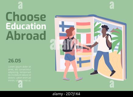 Choose education abroad banner flat vector template Stock Vector