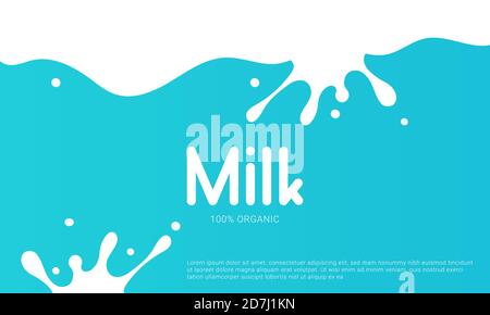Milk minimal poster. Modern background with organic splash. Milk and dairy banner. Template with splashes and bolts Stock Vector