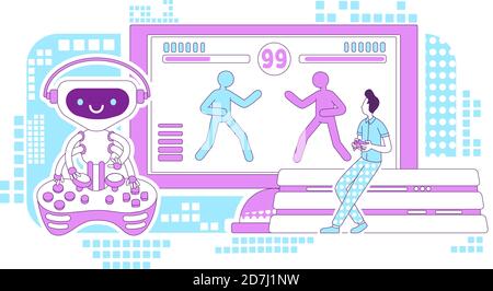 Video game bot thin line concept vector illustration Stock Vector