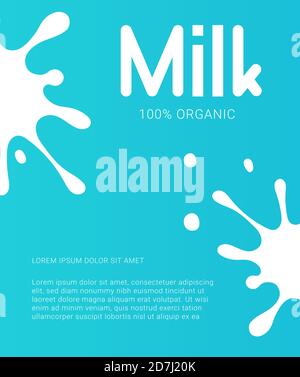 Milk minimal poster. Modern background with organic splash. Milk and dairy banner. Template with splashes and bolts Stock Vector