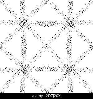 Vector tiny pebble terrazzo stone grid weave. Seamless interlace pattern background. Monochrome black and white stone shards woven style lattice Stock Vector