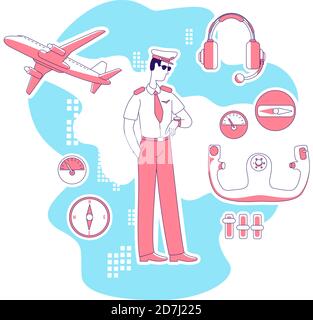 Pilot thin line concept vector illustration Stock Vector
