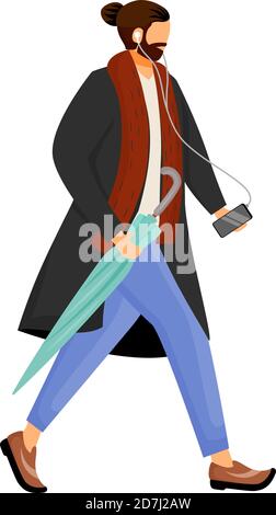 Man with beard in coat flat color vector faceless character Stock Vector