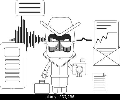 Spy bot thin line concept vector illustration Stock Vector