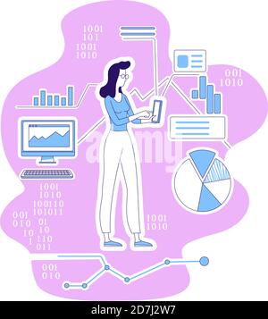 Data scientist thin line concept vector illustration Stock Vector