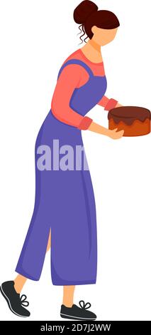 Pastry chef, woman with cake flat color vector faceless character Stock Vector