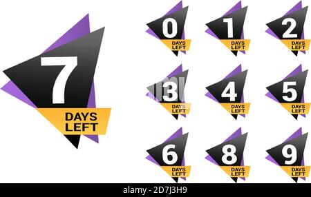 Number days left countdown. Days to go for promotion, sale, landing page, template, ui, web, mobile app, poster, banner, flyer. Vector set number countdown 0 to 9 Stock Vector