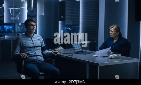 Female Special Agent Conducts Lie Detector Polygraph Test on a Young ...