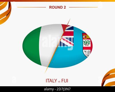 Italy vs Fiji in Rugby Tournament round 2, ball shaped rugby icon. Vector template. Stock Vector