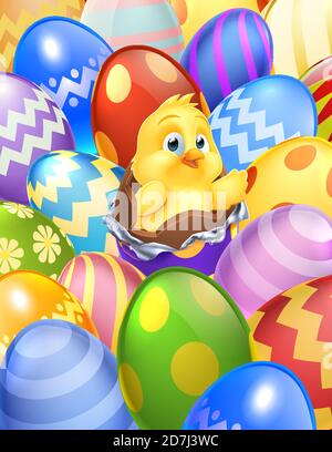 Easter Chick Eggs Background Cartoon Stock Vector