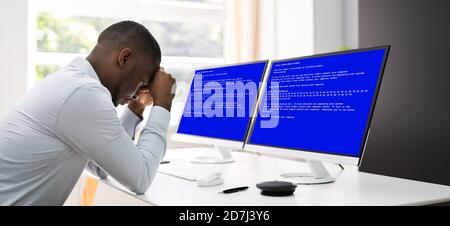 BSOD Error Blue Death Screen. Malware And Privacy Attack Stock Photo