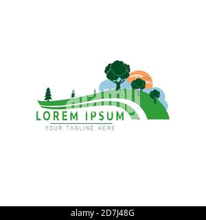 Beautiful landscape logo illustration vector logo design. Stock Vector