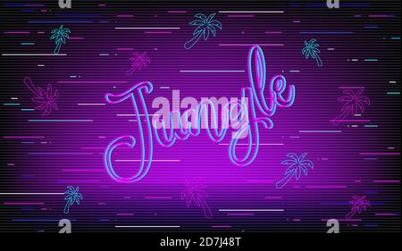 Jungle retro futuristic style vector background Stock Vector