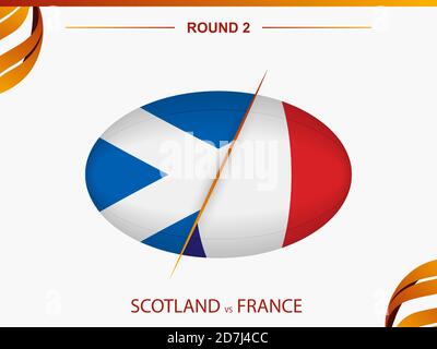 Scotland vs France in Rugby Tournament round 2, ball shaped rugby icon. Vector template. Stock Vector