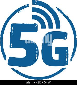 5G network grunge stamp vector symbol. New generation mobile network, internet of things, phone connection and communication concept illustration. Stock Vector