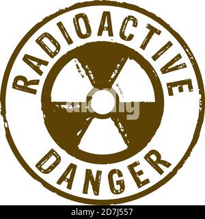 Radioactive danger symbol grunge stamp vector symbol. Atomic energy warning, radiation alert and nuclear power hazard concept illustration. Stock Vector