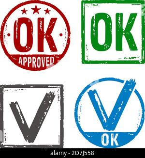 OK approved grunge stamp vector symbol. Document accepted, check, admitted and success concept illustration. Stock Vector