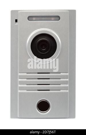 Front panel of video intercom isolated on a white background. Stock Photo