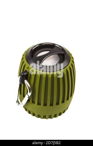 Stylish compact music speaker isolated on white background. Stock Photo