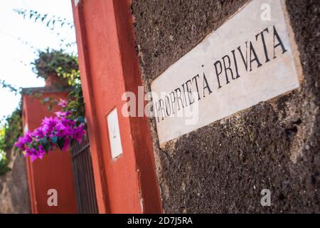 Vintage Proprieta Privata, Italian Private Property Sign in Old Mediterranean Style Stock Photo