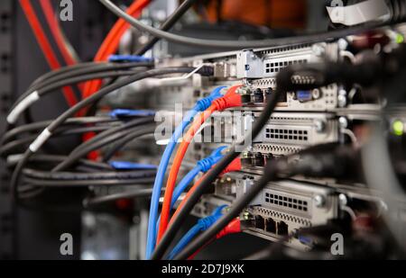 Close-up of network connection plug in server room Stock Photo