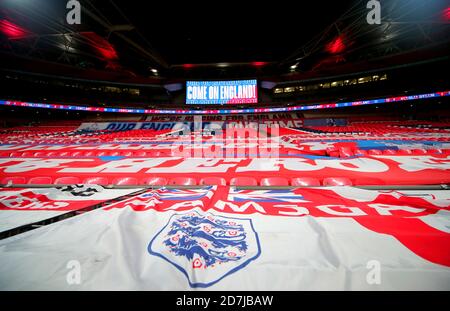 ENGLAND FLAGS IN EMPTY SEATS, ENGLAND V WALES, 2020 Stock Photo